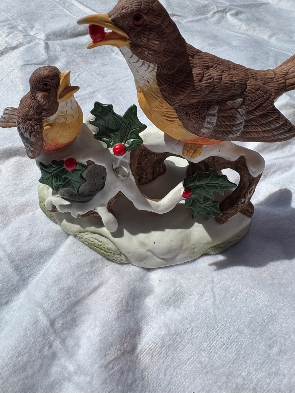 Ceramic Bird Figurine Pair with Holly Accent